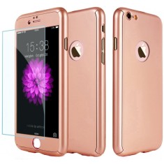 Husa Full Cover (fata + spate + geam sticla) pentru Apple iPhone 6 / 6S, Rose Gold