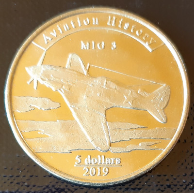 Agrihan Island 5 dollar Avion de vanatoare 2019 UNC MIG-3 foto