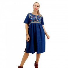 Rochie din denim cu broderie Flavia 3 foto