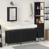 Set de Mobilier pentru Baie 4 Piese Negru Stejar Lemn Prelucrat