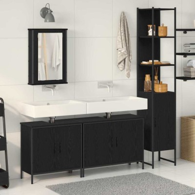 vidaXL Set de Mobilier pentru Baie 4 Piese Negru Stejar Lemn Prelucrat foto