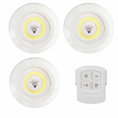 Set 3 Lampi COB LED 3W pe Baterii, cu Telecomanda foto