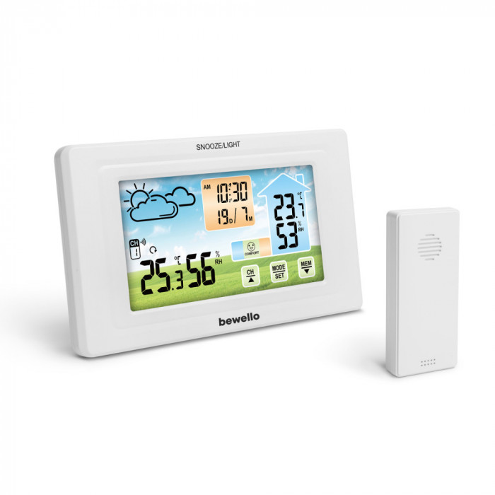 Termometru digital si ceas cu alarma - exterior / interior - USB, baterie - alb Best CarHome