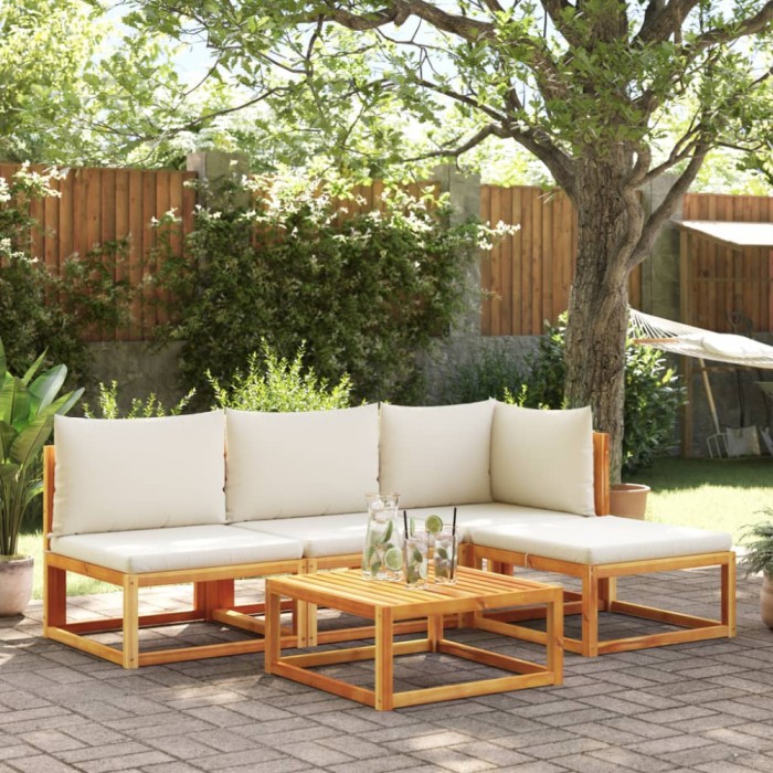 vidaXL Set canapele de grădină cu 5 piese, lemn de salc&acirc;m și fr&acirc;nghie 3278848
