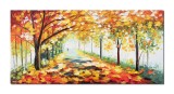 Cumpara ieftin Tablou peisaj de toamna pictat manual living, Armonie pastelata, 140x70cm ulei pe panza efect 3D, gata de expus pe perete