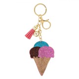 Breloc Stras, Model &Icirc;nghețată, Ciucure Roz, Perlă Aurie, Multicolor, 15cm, Oem