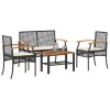 Gossi set mobilier relaxare gradina 4 piese cu perne poliratan negru