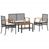 Set mobilier relaxare gradina 4 piese cu perne poliratan negru