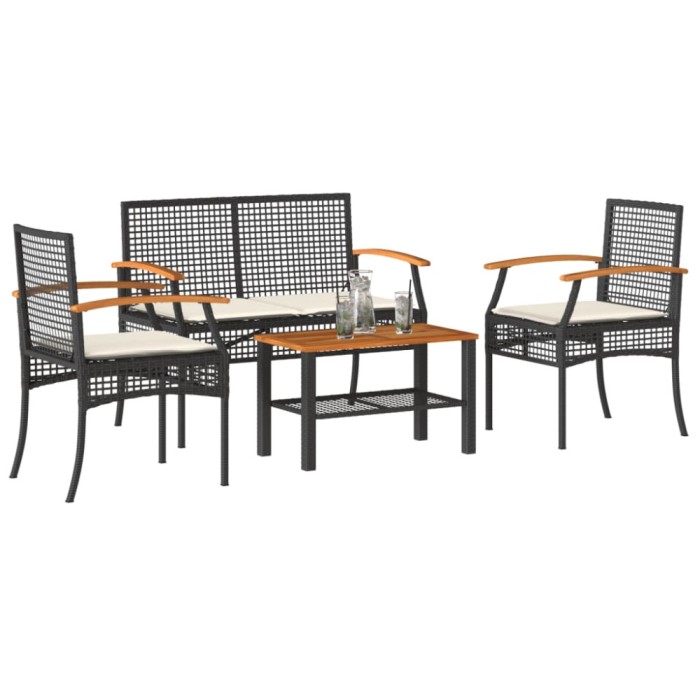 Gossi set mobilier relaxare gradina 4 piese cu perne poliratan negru