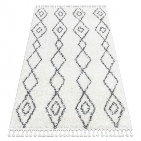 Covor UNION 3374 Caro, lanţ cremă si gri Franjuri shaggy pletos, 120x170 cm