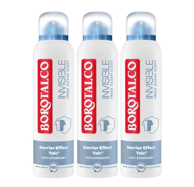 Pachet 3 x Deodorant Spray Borotalco, Invisible Fresco, 150 ml