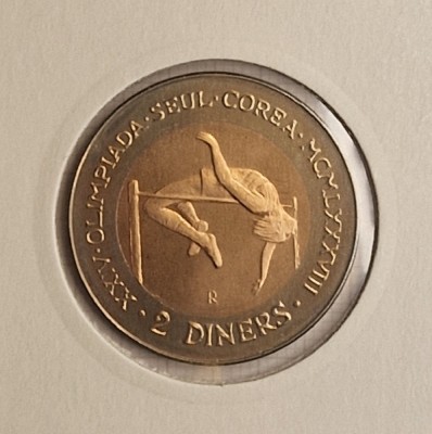 Andorra, 2 Diners 1985 - Joan Mart&amp;iacute; i Alanis XXIV Summer Olympics Games, KM#28, tiraj 11.000 foto
