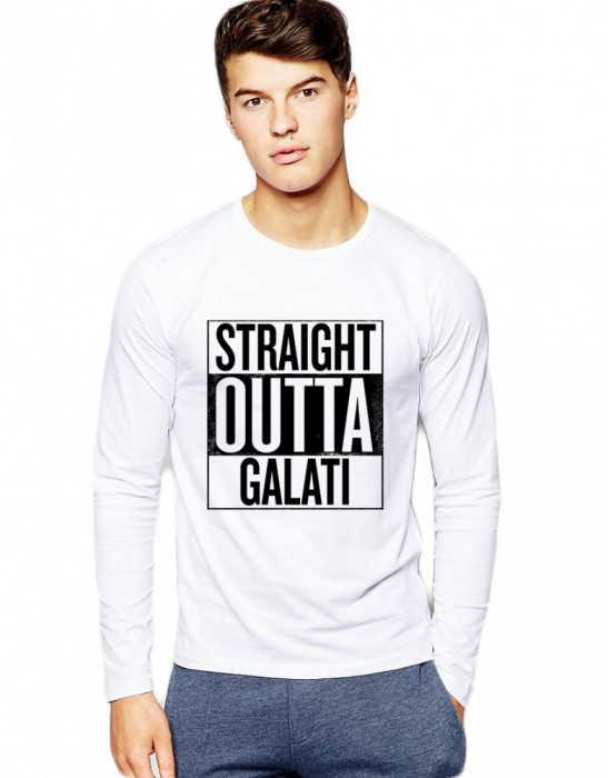 Bluza barbati alba - Straight Outta Galati - XL