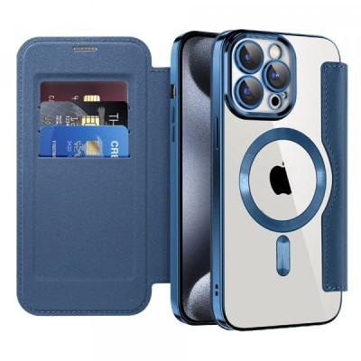 Husa MagSafe pentru Apple iPhone 15 Pro, Techsuit, SmartMag Book, Albastra foto