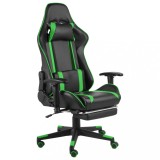Scaun Gaming Pivotant vidaXL, Suport Picioare, PVC, Reglabil, Verde/Negru, 110kg