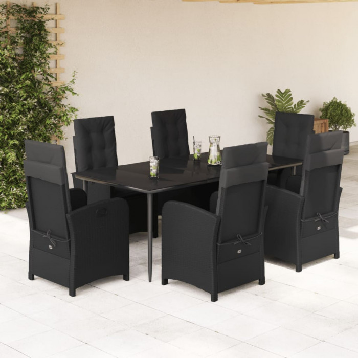 vidaXL Set mobilier de grădină cu perne, 7 piese, negru, poliratan