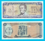 Liberia 10 Dolari 2011 JJ Roberts UNC, Serie BH7618823, P#27, Bancnota Africa, Hartie 156x68mm