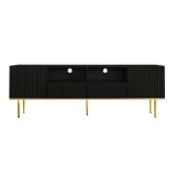 Mobilier TV Modern Modern cu Detalii Aurii, Două Rafturi și Două Sertare, din Lemn de &Icirc;naltă Calitate, 165x36x55 cm, Negru