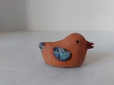 Pasare - figurina ceramica lut ars partial glazurat, hand-made, lucrata manual, artist made, 6cm