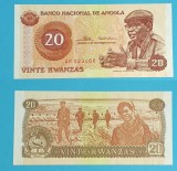 Bancnota Angola 20 Kwanzas 1976 Neto aUNC+ Serie AR 023468, p109