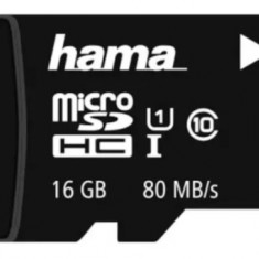 Card de memorie Hama 124138, microSDHC, 16GB, Clasa 10 + adaptor SD