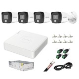 Sistem supraveghere analog Hikvision, 4 camere 5MP dual light audio, DVR 4 canale 5MP, accesorii SafetyGuard Surveillance