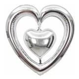 Balon Folie Inima Argintiu cu Suport, 100 cm, Ropet - Valentine&#039;s Day, Aniversare