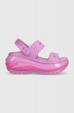 Crocs papuci Classic Mega Crush Sandal femei, culoarea violet, cu platformă 207989