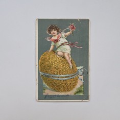 Carte Postala tematica florala pascala Paste Feicit, litografie, circulata Comlosu Mare 1911 / Torontal / Timis / Banat / Romania