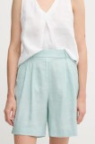 United Colors of Benetton pantaloni scurți din in culoarea turcoaz, uni, high waist, 4AGHD901V