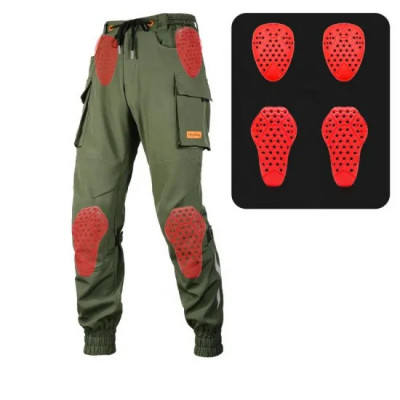 Pantaloni moto/atv bumbac, protectii soft genunchi si sold detasabile, material respirabil si elastic, impermeabil, Verde foto