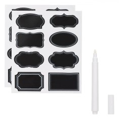 Etichete Autocolante, Fără Brand, Diverse Modele, Negru, Set 17 Bucăți, Pix Alb Inclus