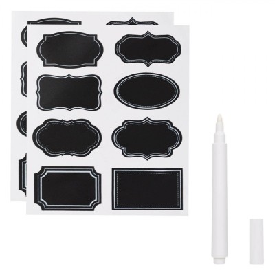 Etichete Autocolante, Fără Brand, Diverse Modele, Negru, Set 17 Bucăți, Pix Alb Inclus foto