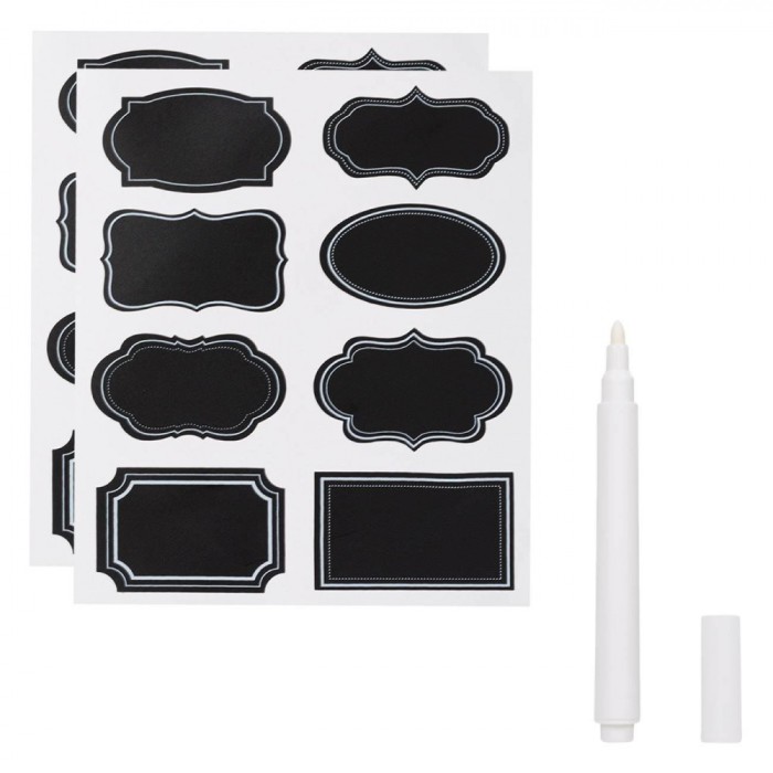 Etichete Autocolante, Fără Brand, Diverse Modele, Negru, Set 17 Bucăți, Pix Alb Inclus