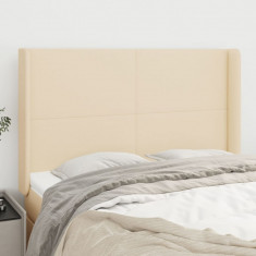 vidaXL Tăblie de pat cu aripioare, crem, 147x16x118/128 cm, textil foto