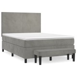Cumpara ieftin Pat box spring cu saltea, gri deschis, 140x200 cm, catifea