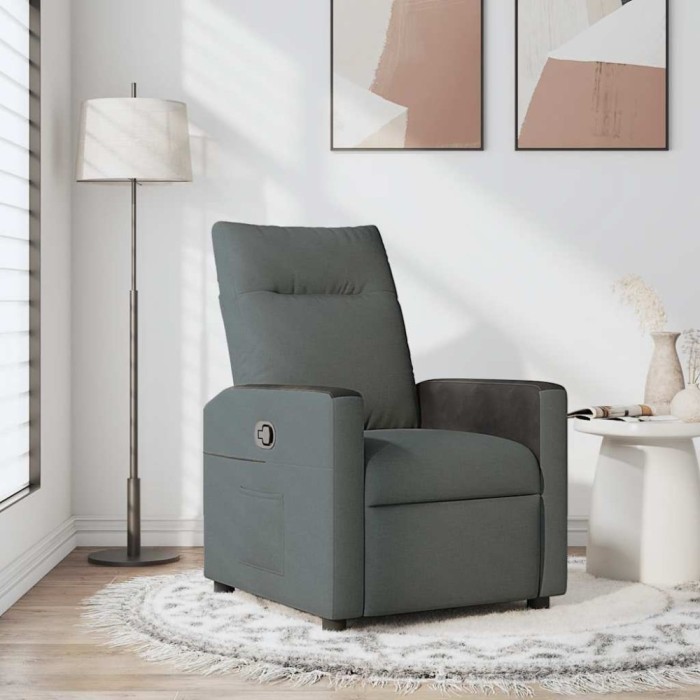 vidaXL Fotoliu rabatabil gri &icirc;nchis, material textil 4104826