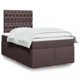 vidaXL Pat box spring cu saltea, maro &icirc;nchis, 120x200 cm, textil