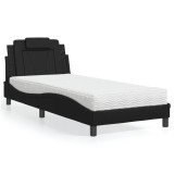 Cumpara ieftin Pat cu saltea, negru, 90x200 cm, piele ecologică