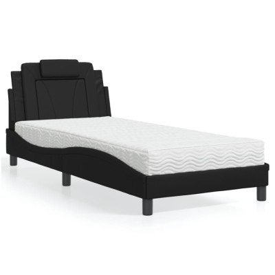 vidaXL Pat cu saltea, negru, 90x200 cm, piele ecologică 3208768 foto
