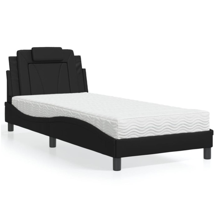 vidaXL Pat cu saltea, negru, 90x200 cm, piele ecologică 3208768