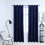 Draperii opace &amp; inele 2 buc. albastru &icirc;nchis 140x175cm catifea