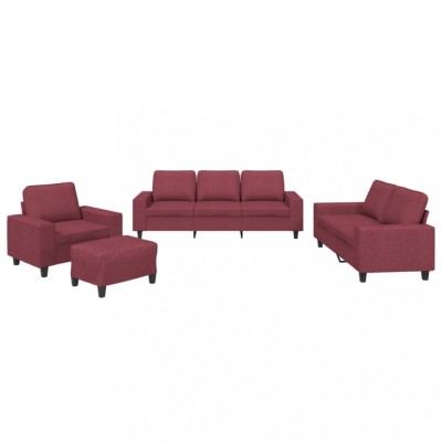 Set de canapea, 4 piese, rosu vin, material textil foto