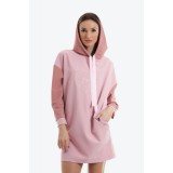 Rochie roz cu gluga si maneci lungi