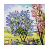 Tablou peisaj din natura pictat manual, O zi minunata, 35x35cm ulei pe panza, Constantin Feraru