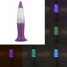 Mini veioza glitter LED RGB 0.5W, lampa sclipici Ariane, portabila, mov, 18.5 cm