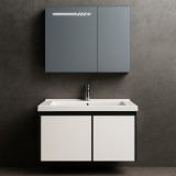 Set Dulap Baie cu Oglinda LED si Dulap Lavoar Suspendat, 60x70 cm, Alb-Negru, Design Modern Minimalist ModernLight Concept