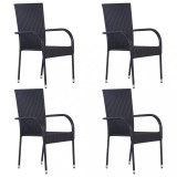 Set 4 Scaune Gradina vidaXL Stivuibile Poliratan Negru, Exterior, Terasa, Curte, Rezistente Apa