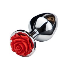 Dop Anal Rose Pleasure Small, Argintiu/Rosu, Guilty Toys