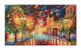 Cumpara ieftin Tablou pictat manual - La ceas de seara, la lumina felinarelor - 120x70cm ulei pe panza de in, cutit efect 3D, Spectaculos!